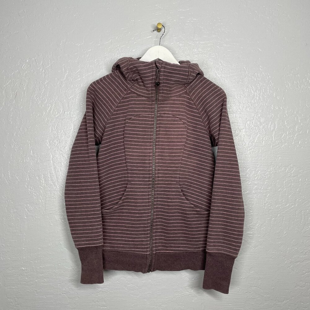 Lululemon Women 8 Pink Stripe Scuba Hooded Sweatshirt Hoodie Classic Fleece